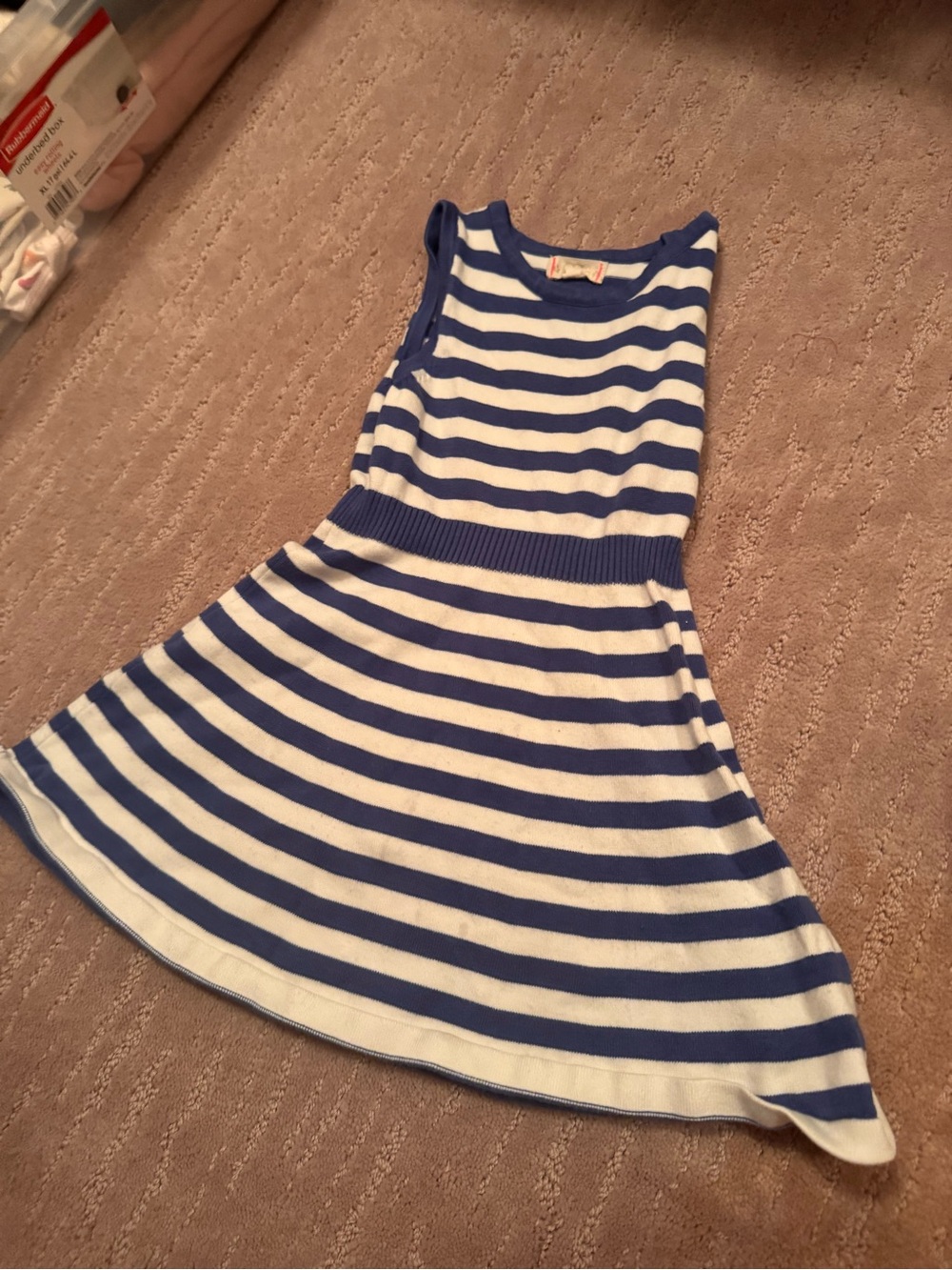 Striped Blue and White Knit Fit-and-Flare Girls' Dress